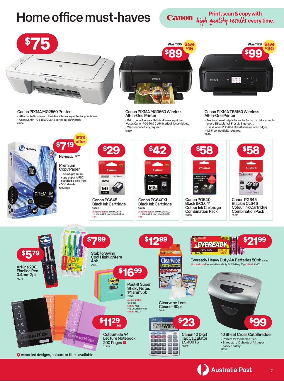 Original catalogue PDF page with product images, descriptions, stock codes and prices in a free-form layout.